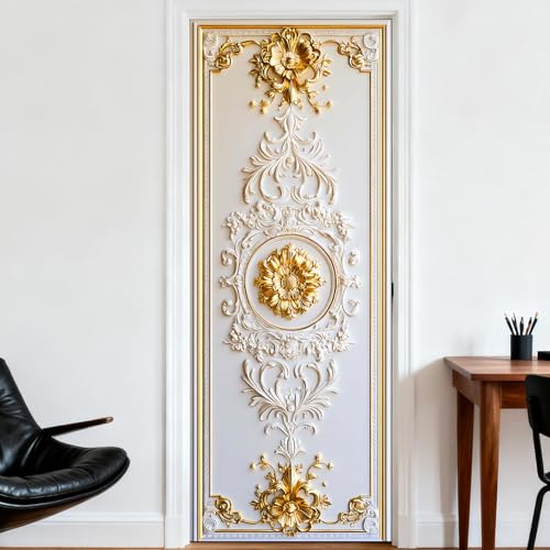 Image of Nuxovilar French Gold Door Stickers Peel Stick PVC 30.3x78.7 Inches | Door Stickers Wall Decals Peel Stick Cover Vinyl Art Poster Home Bedroom Living Room (French Gold)