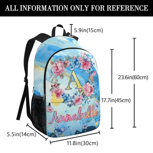 M YESCUSTOM Custom Backpacks for Girls Boys Kids Personalized Name Backpack with Lunch Box, Insulated Water Bottle Back to School Gifts Floral Flower Bookbag Set School Bags for Students Blue3