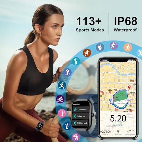 Image of Smart Watch for Men Women (Answer /Make Call), 1.96 inchHD Smartwatch with Heart Rate /Sleep Monitor /Pedometer /Calories, 113+ Sports Fitness Watch, IP68 Waterproof Activity Tracker for Android iOS-Blue