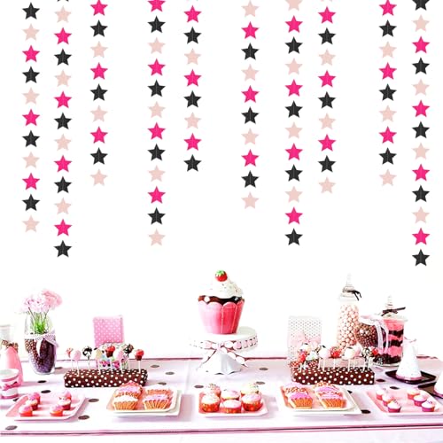 Image of Hot-Pink Black Birthday Party-Decorations Garland - 62ft Twinkle Little Star Baby Girl Hanging Streamers Banner,Graduation Engagement Bachelorette Decor Hugtmr
