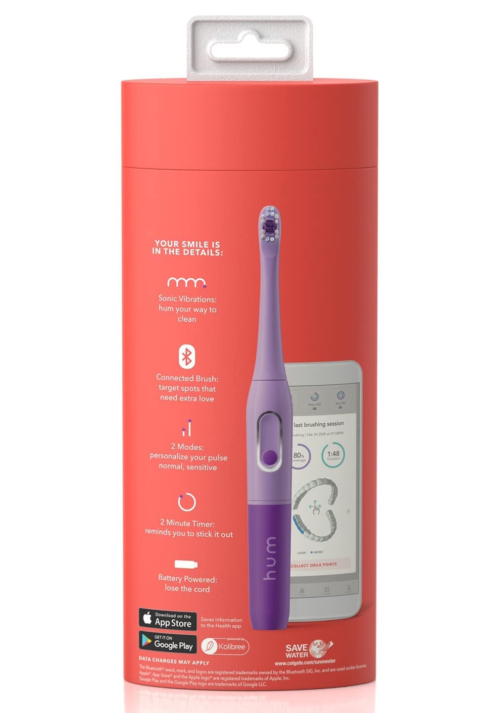 Colgate hum Smart Battery Toothbrush Kit, Sonic Toothbrush with Travel Case, Purple
