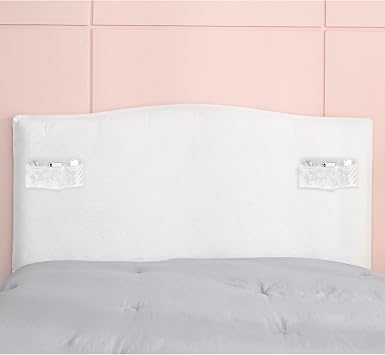 WOMACO Headboard Cover with Remote Pockets, Stretch Velvet Head Board Slipcover, Queen/Twin/King/Changeable Bed Head Cover for Upholstered Headboard White, Headboard Length 70"-87"