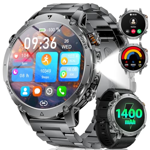 Image of LIGE Military Smart Watch for Men, 1400mAh 60-Days Battery, 1.85" HD Smartwatch with LED Flashlight, 100+ Sports Mode, IP68 Waterproof, Pedometer, Fitness Watch for Android iOS, Black