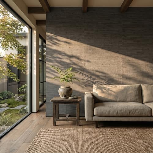 FUKU MON Dark Gray Vinyl/PVC Grasscloth Textured Wallpaper 24" X 394" Fabric Contact Wall Paper Linen Peel and Stick Self Adhesive for Walls Cabinets Bedroom Counter Top Liners Fireplace by FUKU MON - Used condition - Image 2