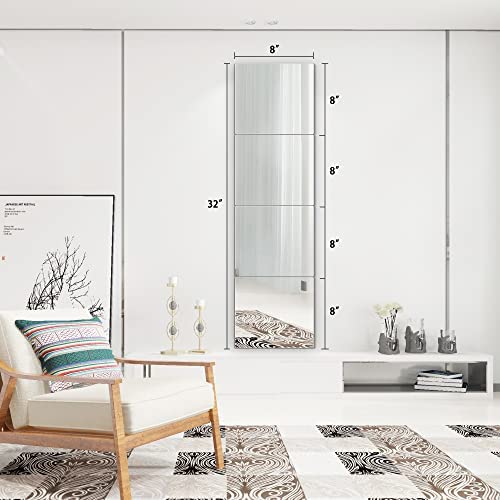 Unbreakable Child Safety Mirror,Wall Mounted Mirror Cheap,Extra Thick 0.125",32"X8" 4Pcs 8"X8",Frameless Full Body Mirror Tiles For Bedroom,Workout For Home Gym,Suitable For Bedroom And Bathroom. #TOP7