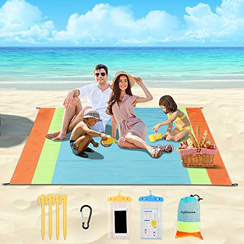 Beach Blanket Sandproof, Large Beach Mat Sand Free Waterproof 79'' X 83''for 4-7 Adult Portable Outdoor Picnic Blanket with Sand Pocket Quick Drying Mats for Camping Hiking Travel