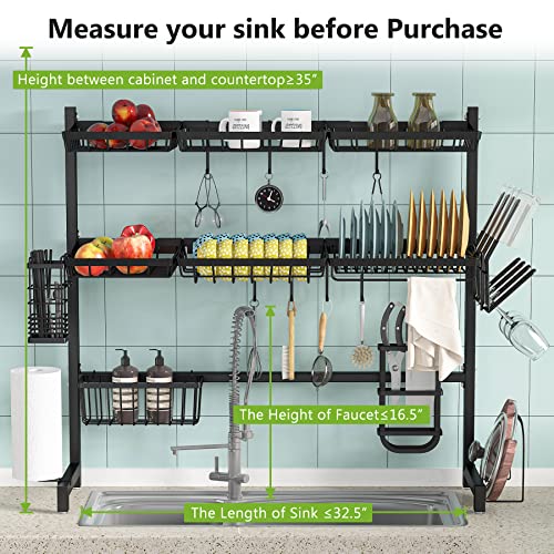 1Easylife Over The Sink Dish Drying Rack, Black 3 Tier Stainless Steel Large Kitchen Dish Rack, Dish Drainers For Home Kitchen Counter Storage, Above Sink Dish Racks Organizer With Utensil Holder #TOP3