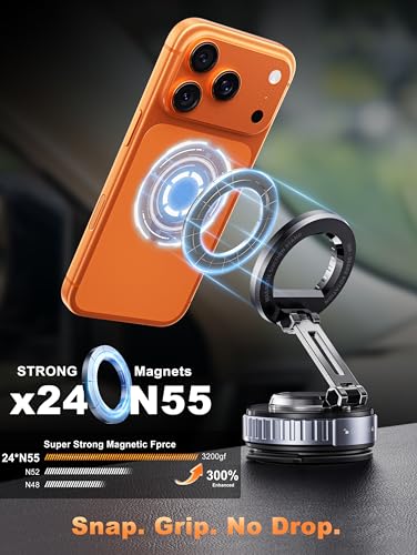 Image of Snanlen 2026 Upgraded Car Phone Holder for Magsafe [108LBS Strongest Suction] 360 adjustable vacuum magnetic phone holders, cell phone car mount for iPhone 17 Pro Max 16 15 14 13 Air Plus (Rose Gold)