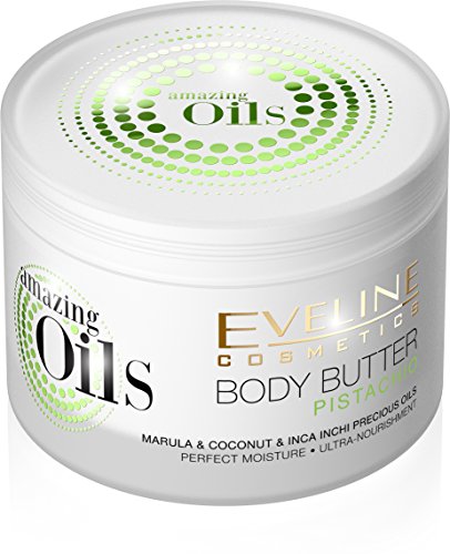Eveline Cosmetics Amazing Oils Pistachio Body Butter, lotion, cream for Dry and Dehydrated or Irritated Skin with Urea, Coconut oil, Inca inchi oil and Marula oil 200 ml