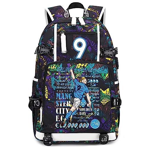 YUNZYUN Mochila multifuncional para fãs de laptop de viagem E-Haaland bolsa multicolorida para homens e mulheres, Padrão azul - 3, Free Size