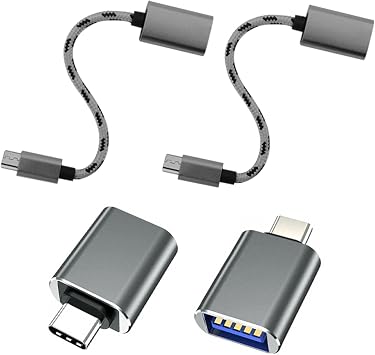 USB C to USB 3.0 Adapter 4 Pack, USB Female to USB-C Male Adapter Cable | Compatible with MacBook Pro, iPhone 17/16/15, Samsung Galaxy, iPad, Tablets, Type-C Devices, and More Gray