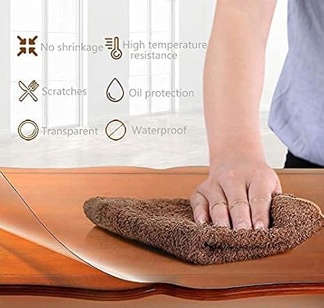 PVC Table Protector Table Cover/Protector Transparent 2mm Strong Table Cloth Cover Wipeable PVC Waterproof Clear Plastic (120 x 250cm)