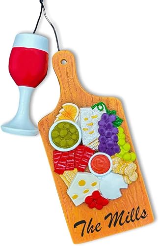 Kurt S Adler Adorno de Navidad personalizado para tablero de embutidos bandeja de queso de carne y copa de vino regalo de decoración de árbol de