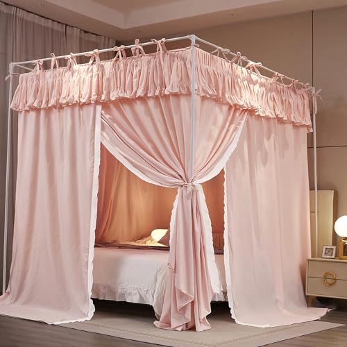 Toldo de cama rosa de princesa con volantes y cordones elásticos para dormitorio de 150cm 2