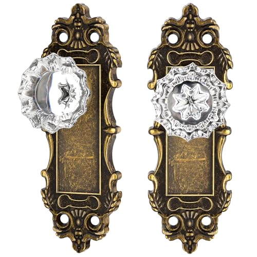 CEYMIO 2 Pack Crystal Glass Dummy Door Knobs Interior Antique Brass Bronze