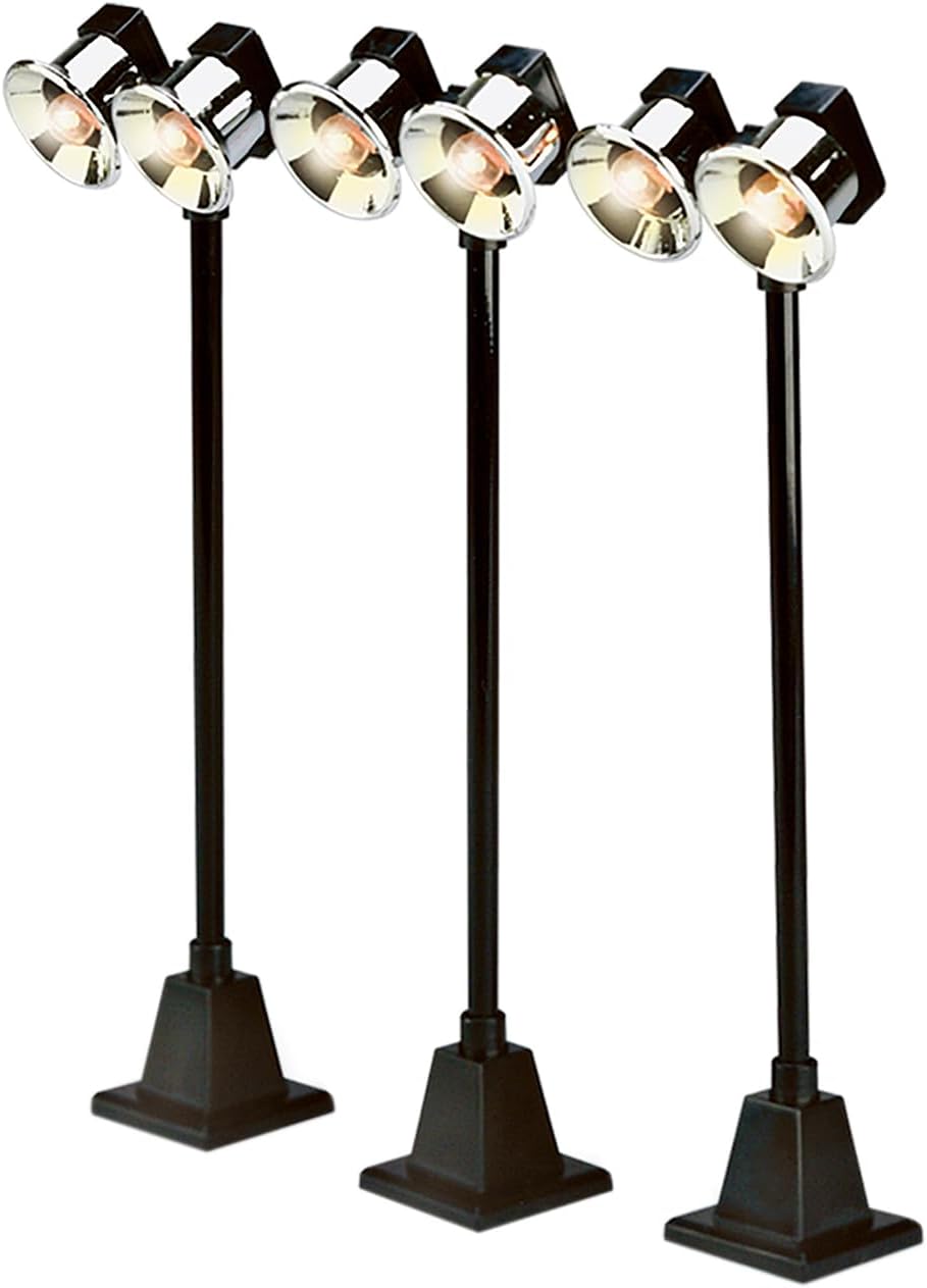 Lionel Black #65 Yard Lights 3-Pack O Gauge Train Accessory – Dual Bulb Model Train Lighting with Wiring, AC/DC Powered Layout Lights for Model Railroads Ages 14+