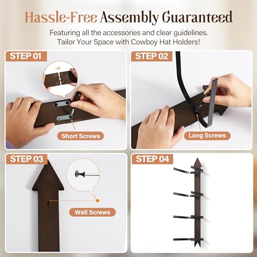 Cowboy Hat Rack for Wall, Cowboy Hat Holder Wall Mount Holds up to 4 Hats, Wooden Western Rustic Metal Hat Hanger with Arrow Sign Board, Hat Organizer for Western Hat, Fedora, Sun Hats (2 pack) - image 6