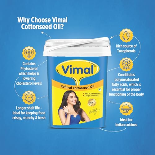 Image of Vimal Cottonseed Oil: Healthy Kapasiya Tel, Refined Cooking Oil for Balanced Diet | Pure Cottonseed Oil (15L)