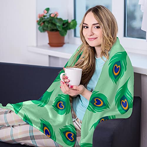 Couverture douce et chaude de lit motif paon vert, plaid d'exception - 8