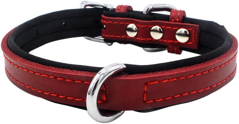 Adjustable Faux Leather Pet Dog Collar Necklace Diving Cloth Lined Neck Band for Small Medium Large Dog Outdoor Training Walking Running Red M