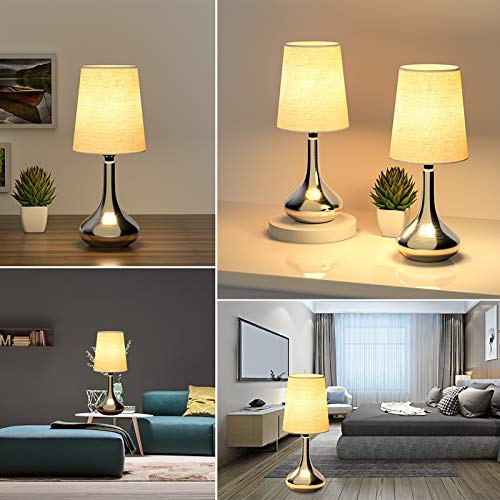 Table Lamps Set Of 2 Bedside Lamp Touch Control Dimmable Brightness Nightstand Lamp Night Light Lamp For Living Room Bedroom Office, Led Bulb Included - Fabric Lampshade E26 Silver Metal Base #TOP5