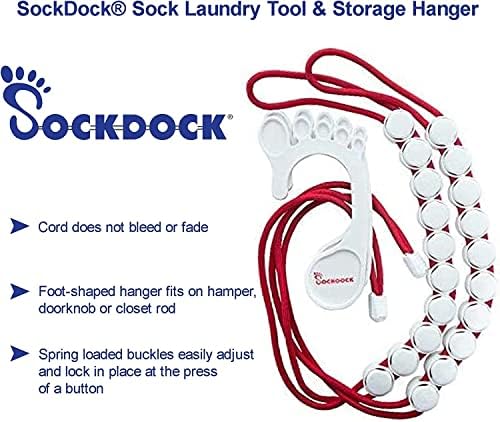 SockDock Sock Laundry Tool & Storage Hanger for Washing Drying & Storing Paired Socks, Clips & Locks, No Sorting or Matching, Foldable Closet Organizer Better Than Mesh Bag, 2-Pack (Red)
