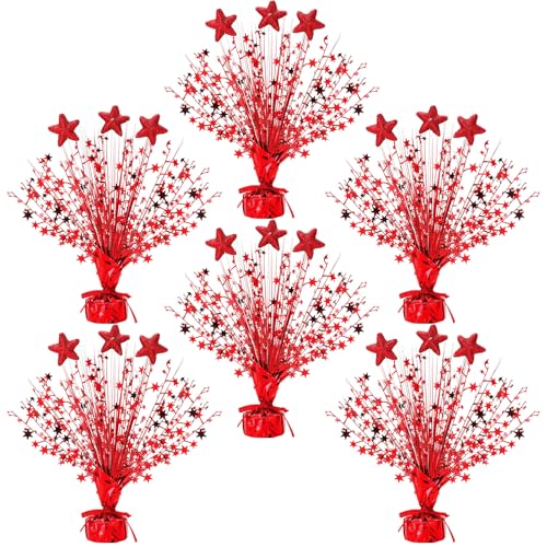 Wenqik 6 Pcs Metallic Foil Spray Centerpiece Star Table Party Decoration Burst Centerpieces Table Decor for Party Birthday Wedding Anniversary Memorial Dining Graduation Holiday Supplies(Red)