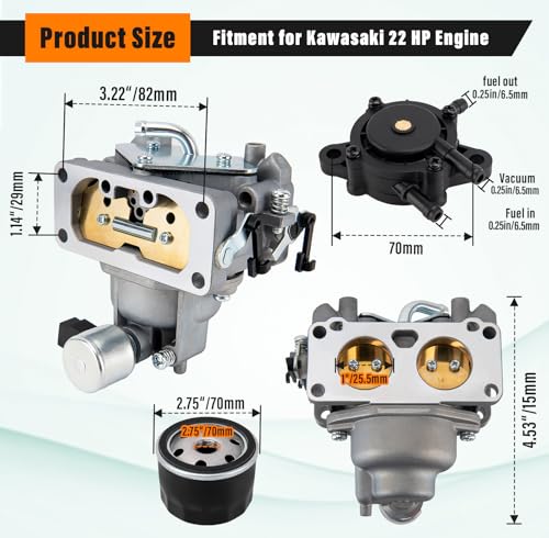 FH661V Carburetor Compatible with Kawasaki FH641V FH661V FH680V FH721V FX850V, 22 HP Engine, with 49065-0724 Oil Filter/Fuel pump,Replaces Parts 15004-1010 15004-0763 15004-7024