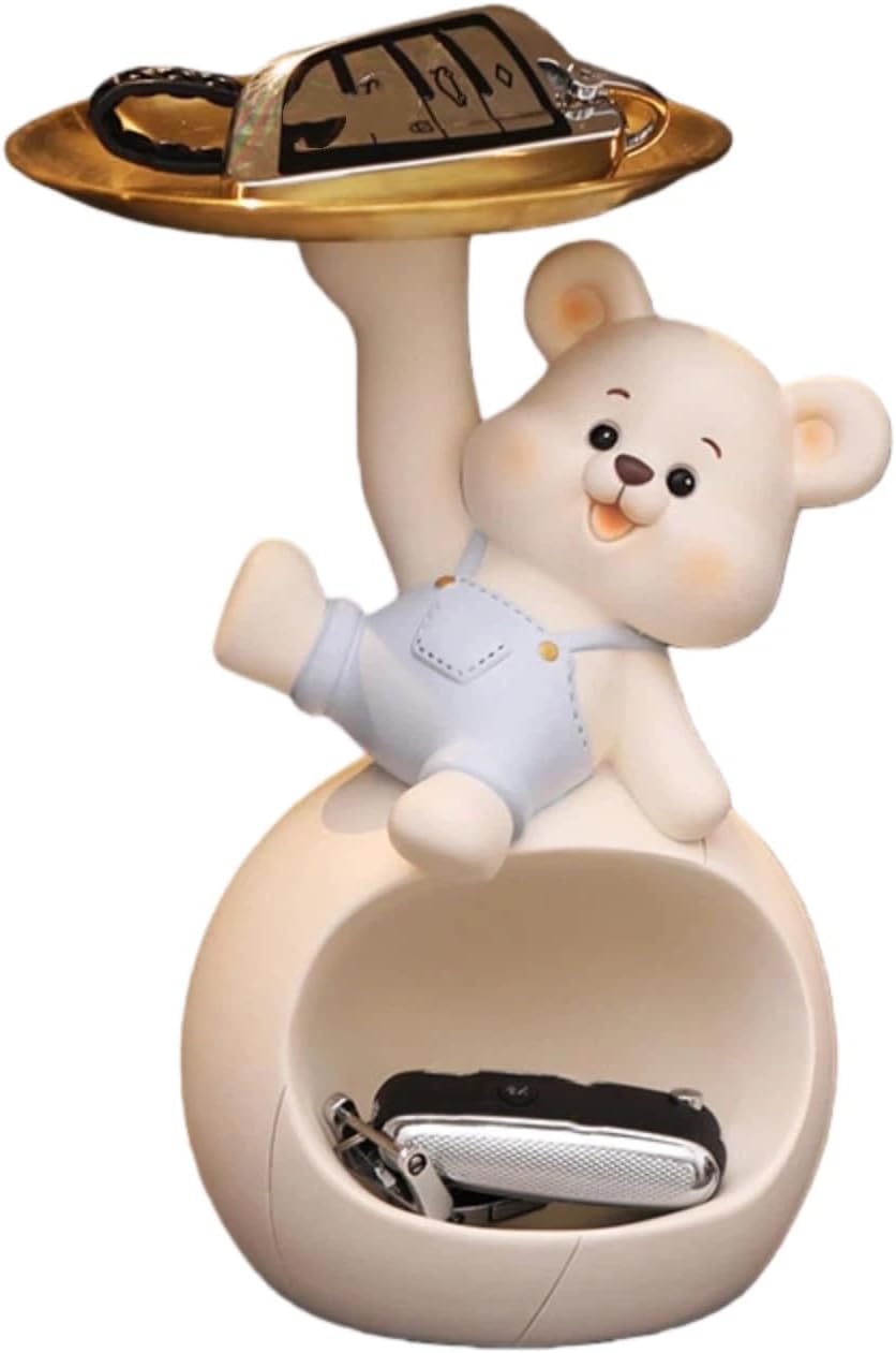 Cute Bear Decorative Catchall Tray with Holder - Adorable Key & Jewelry Organizer for Entryway, Desk, Dresser | Resin Home Decor & Practical Gift for Women