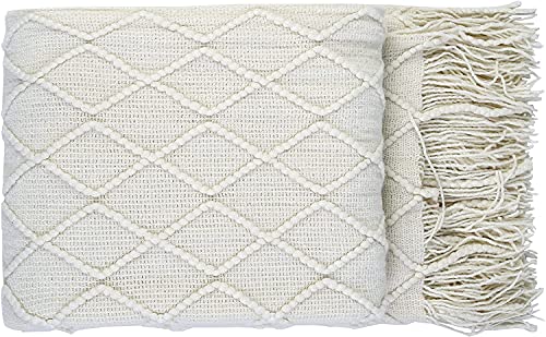 Sofadecke Hayisugal – Weiche Strickdecke mit Quasten in Beige, 125 x 210 cm