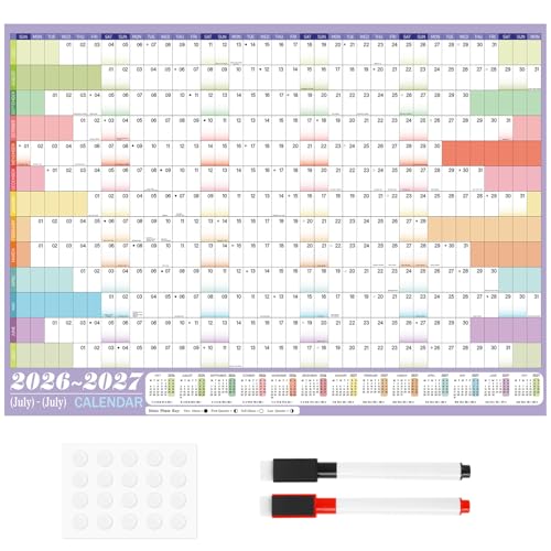 VEYLIN Academic Wall Planner 2026-2027, JULY 2026- JULY 2027 Wall Calendar A1 Yearly Planner With Stickers A1 Large 85cm X 62cm