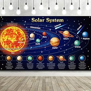 Solar System Decorations Large Fabric Outer Space Poster Banner Space Theme Backdrop Background for Kids Boys Space Birthday Decorations Planets Party Educational Supplies, 72.8x43.3 Inch