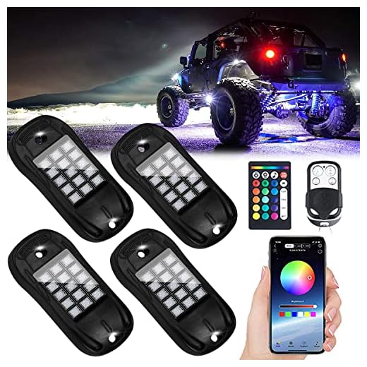 Ustellar 4 Pod RGB Rock Light Neon Light Kit Undercarridge Exterior Waterproof AUTO Four Wheeler Color Underglow Lighting for Golf Cart SXS RZR ATV Jeep Under Car Truck UTV SUV Boat Motorcycle Offroad