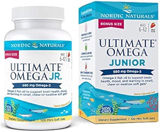 Nordic Naturals Ultimate Omega Jr., Strawberry - 120 Mini Soft Gels - 680 Total Omega-3s with EPA & DHA - Brain Health, Mood, Learning - Non-GMO - 60 Servings