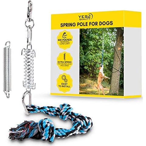 Durable Spring Pole for Pitbull - Strong Dog Rope Toy & 2 Different Capacity Springs Included - Ideal for Medium to Large Dogs & Puppies - Safe Outdoor Exercise, Pull & Tug of War Toy - Muscle Builder Cover