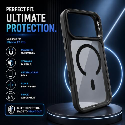 Image of MagPro ClearBack Case with Stand for Apple iPhone 17 Pro Max / 18 Pro Max Anti Yellow, Strong MagSafe Compatible Cover, Shockproof Armor, Scratch Resistant PC Hard Back Soft TPU Bumper Black