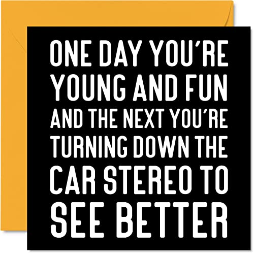 Funny Birthday Cards for Women Men - Car Stereo - Rude Birthday Cards for Her Him Mum Dad Brother Sister Friend Colleague, 145mm x 145mm Joke Humour Banter Bday Greeting Cards