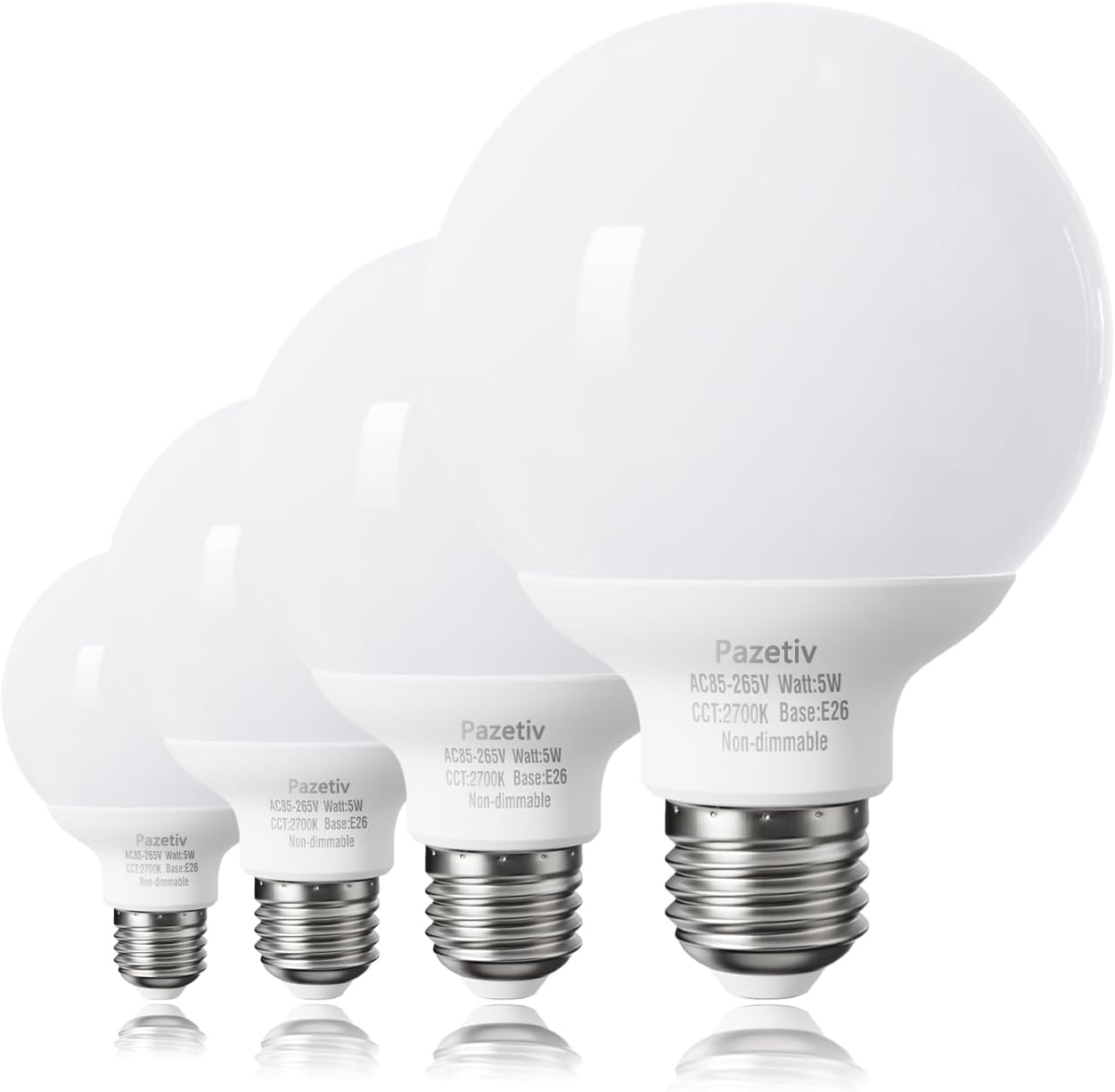 4 Pack Warm White LED Globe Light Bulbs for Bathroom, 120V 60 watt Equivalent, E26 Medium Base, Not Dimmable Vanity Light Bulbs Round, 2700K G25 LED Bulb Over Mirror