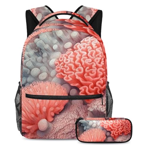 Sac à dos esthétique Coraux des profondeurs 23 pour le lycée et l'université avec trousse