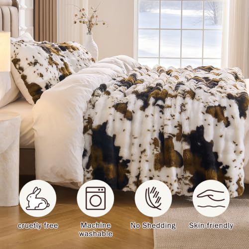 Image of EMME Faux Rabbit Fur Bubble Throw Blanket, Cow Print 60 inch x 80 inch