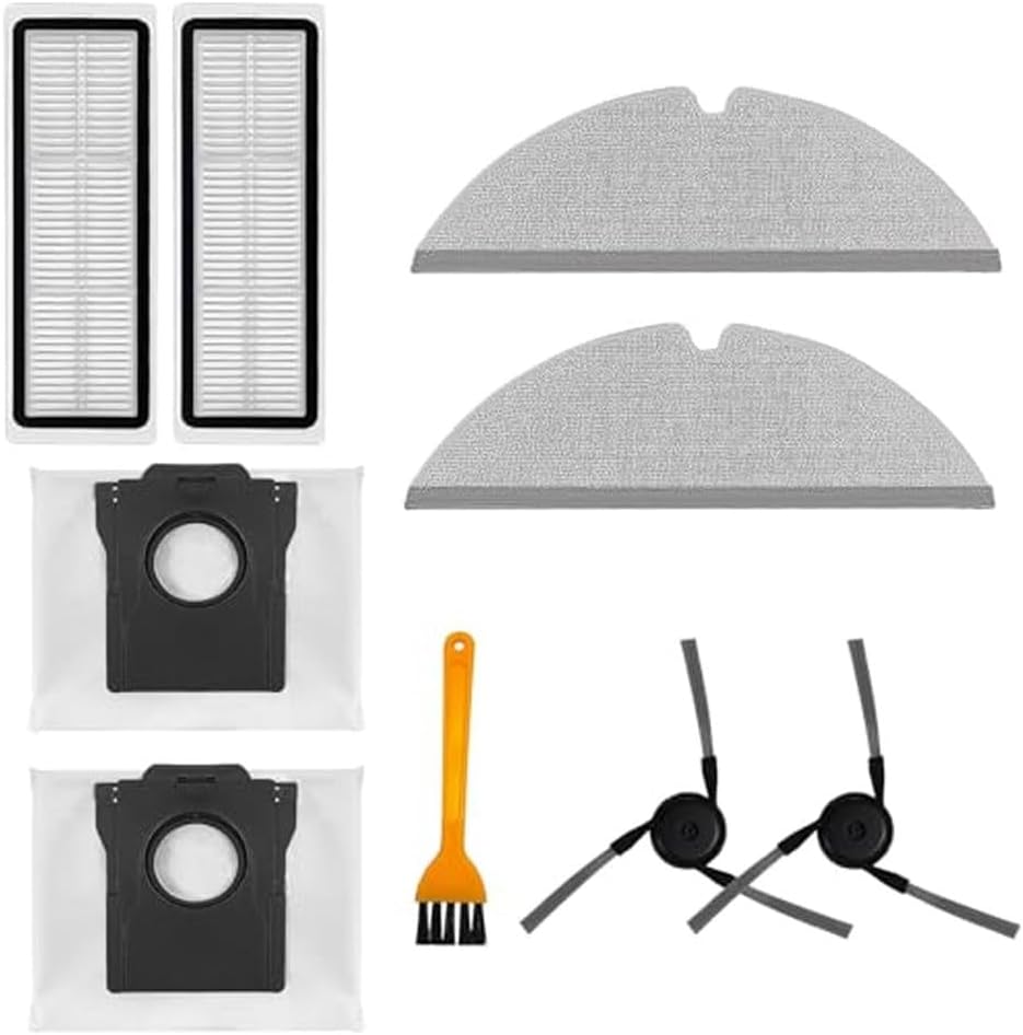 Replacement Accessories Kit Compatible with For Dreame D20 Pro Plus Robot Vacuum, Includes 2 Side Brushes+2 Filters+2 Mop cloths + 2 Dust Bags+1Cleaning Tool