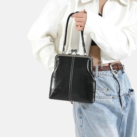 Mini Denim Crossbody Bag For Women,2025 Womens Small Blue Denim Tote Kiss Lock Purse Handbag for Daily Life - Image 4