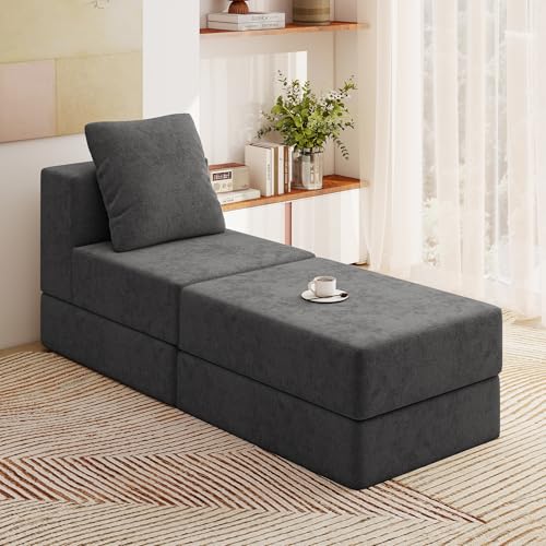 Image of Living&Giving Cloud Sectional Couch for Living Room, Modular Boneless Couch with 1 Ottoman, Middle-seat Can Be Combined with Modular Sofa, Customizable Layout for Any Space, Dark Grey