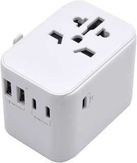 Ewent Reiseadapter Weltweit, Universal Reiseadapter, Universal Steckdosenadapter mit 2 USB und 3 Type-C Ports, Reisestecker für Deutschland,England,USA,Australien und über 224 Länder, Kinderschutz