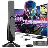 Indoor TV Aerial 650+ Miles – TV Antenna with Signal Booster for Weak Signal Areas UK, 360° Omnidirectional Digital TV Aerial for Smart TV & Older TVs, No Monthly Bills, 4K HD, Compact Design – L