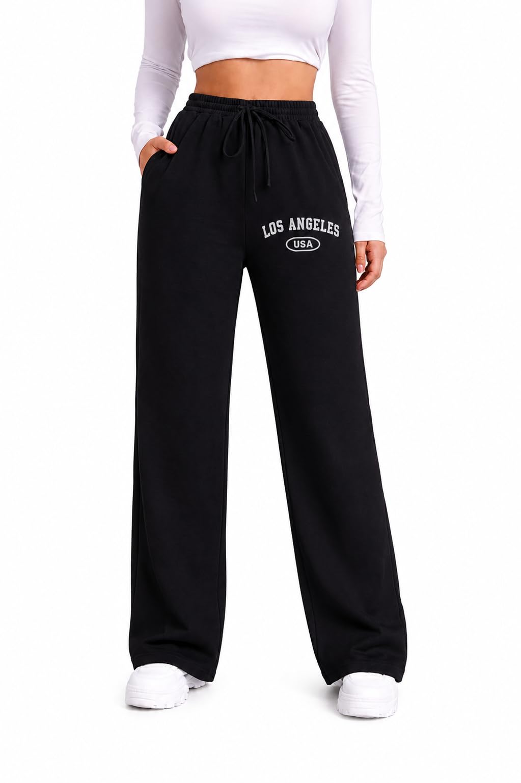 Women Los Angeles Graphic Wide Leg Sweatpants Grey|Gym Track Pant-picture-45