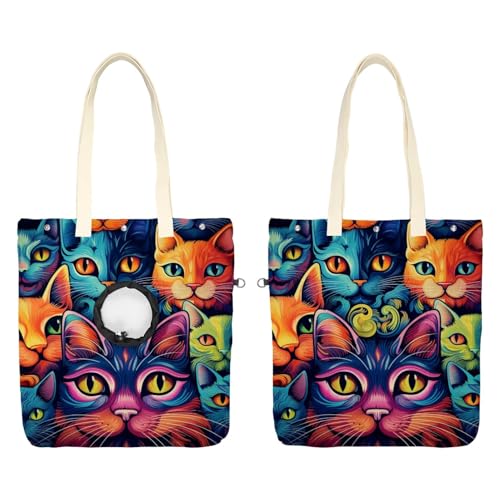 Pet Canvas Shoulder Bag Soft-Sided,Dog Purse Carrier for Small Dogs and Cats, Portable Pet Handbag with Adjustable Hole, Pet Washable Travel Tote Bag,Spring Cats M 19.3''x16.5''