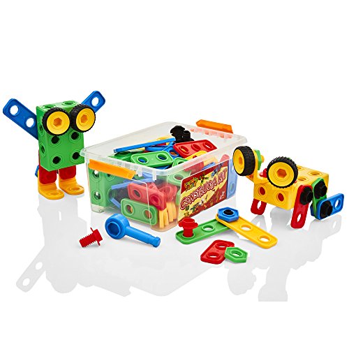 Learning Minds Constructa Kit Tub - 85 Piece Childrens Construction Set - Building Toy For Kids Aged 3 Years +