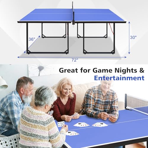 SculPong 6FT Ping Pong Table Foldable Midsize Table Tennis Table for with Net, Table Tennis Paddles and Balls, MDF Multi-Use Family Game Table Assembly Free for Kid Teenager Adult, Compact & Portable