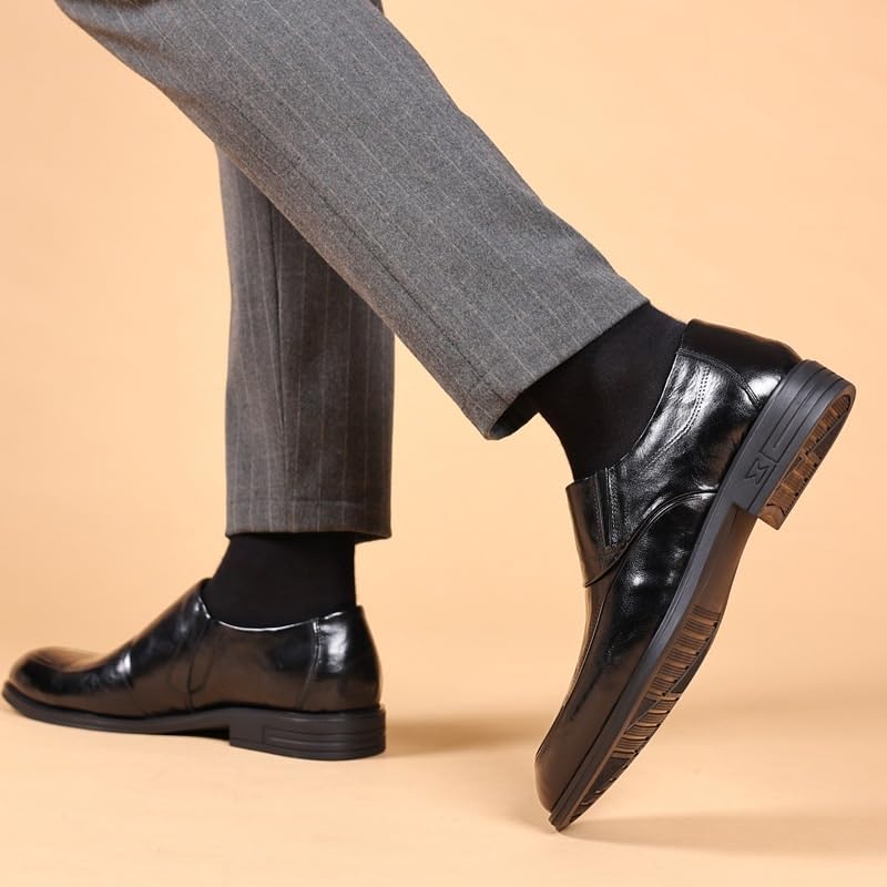 Men's Dress Oxford Casual Anti-Slip Non Slip Rubber Sole Block Heel Low Top Shoe Working Round Toe Faux Leather Slip-on2